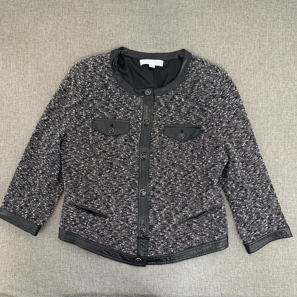 New York & Company Womens Knit Jacket Faux Leather Long Sleeve Size 12